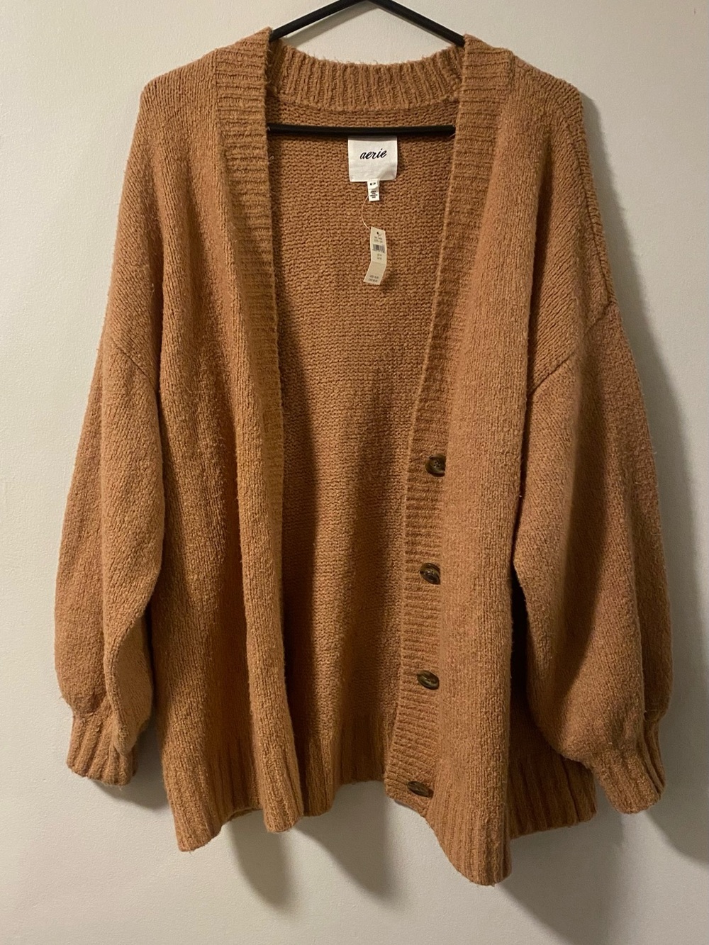 aerie Oversized Button-Up Cardigan in Camel Brown